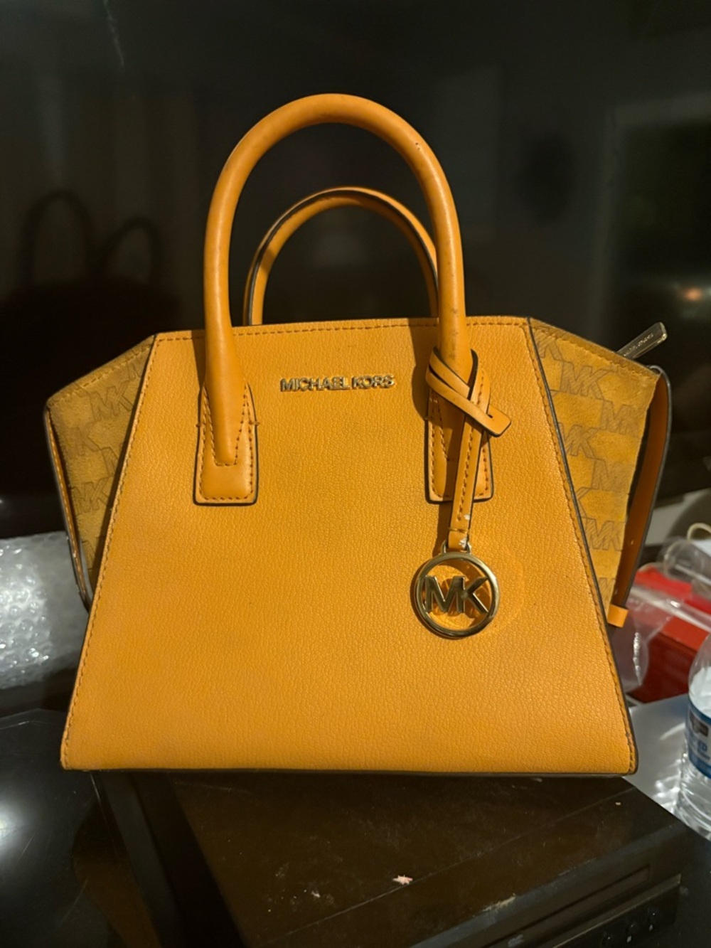 Michael Kors Mustard Yellow Leather Satchel with MK Charm
